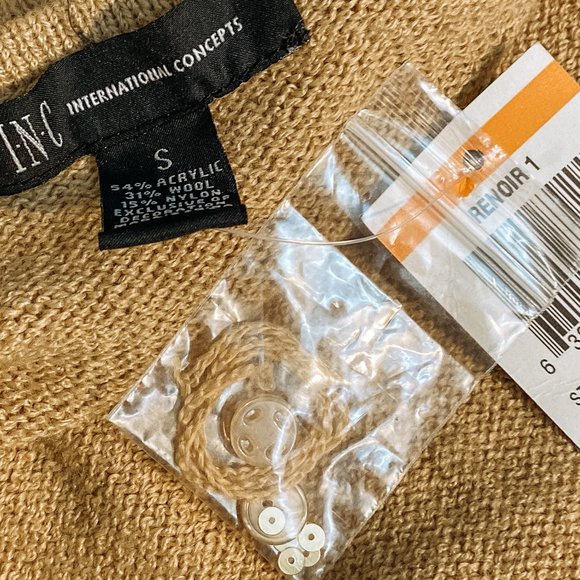 INC International Concepts Mustard 3/4 sleeve Sequined Cuffs & Tie Front Sweater - Picture 10 of 12